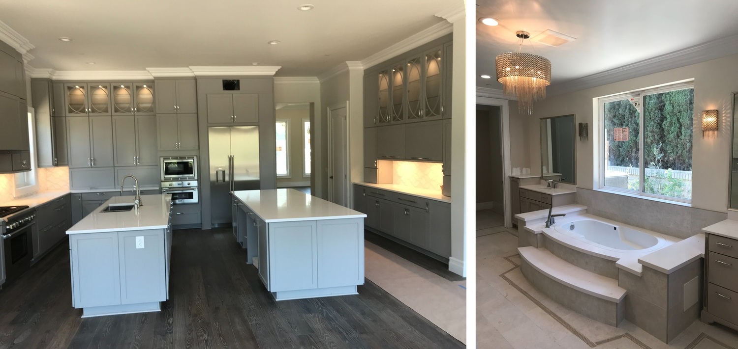Completed custom kitchen and primary bathroom
