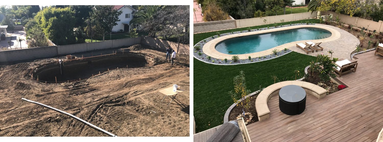 Pool construction from excavation to a finished outdoor living environment